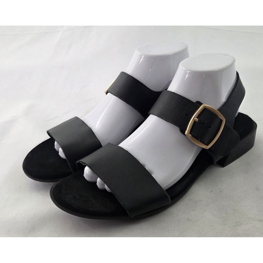 Munro Sandals Womens 9M Black Leather Buckle Strap‎ Comfort Block Heel Classic